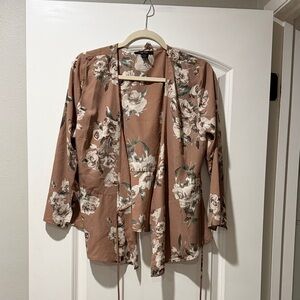 Forever 21 Floral Print Top - Brown and Green